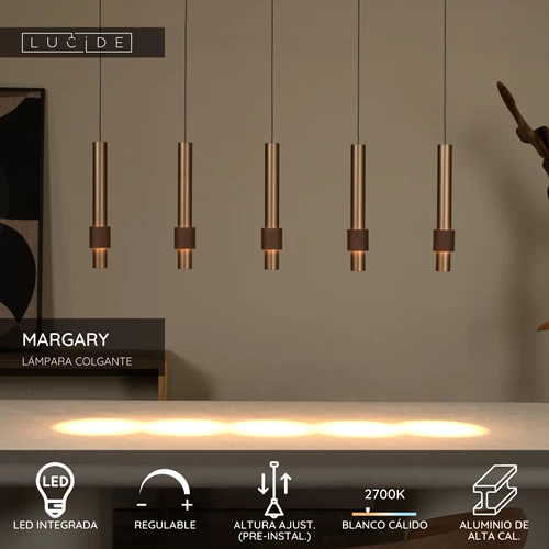 Lucide MARGARY - Lámpara colgante - LED Regul. - 5x4,2W 2700K - Café - USP